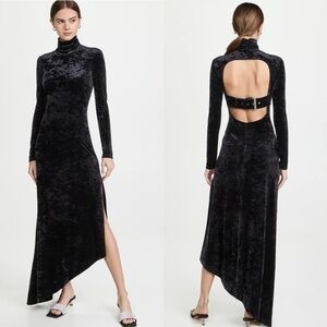 A.L.C BRIELLE CRUSHED VELOUR VELVET MOCK NECK CUTOUT BUCKLE LONG SLEEVE DRESS